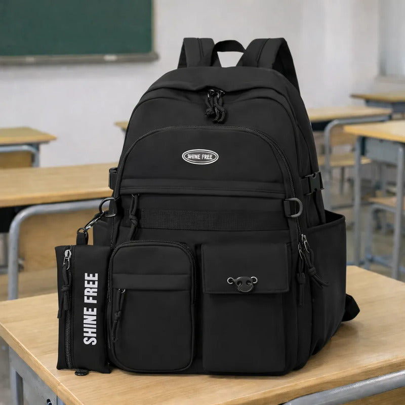 Mochila Escolar Liceal Facultad Urbana Impermeable Moderna Negro Liso