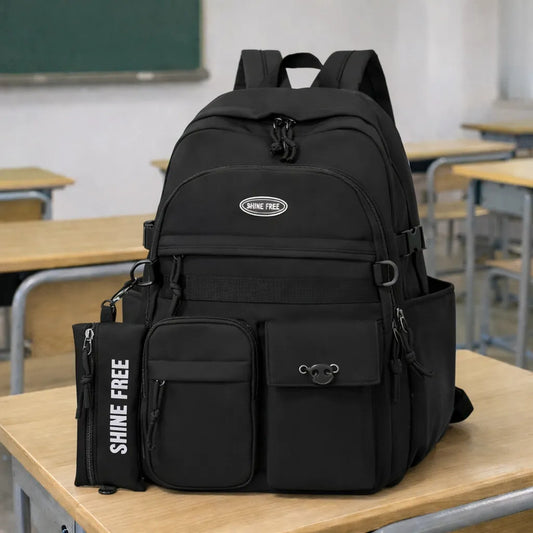 Mochila Escolar Liceal Facultad Urbana Impermeable Moderna Negro Liso