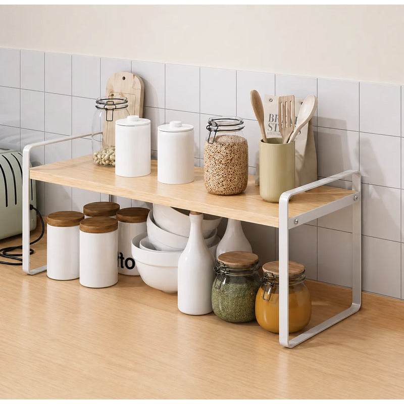 Estante Organizador De Cocina Resistente Para El Hogar Blanco Y Madera