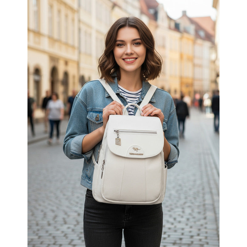 Mochila Eco Cuero Dama Mujer Bolso Impermeable Solapa 2