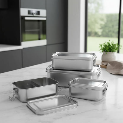 Vianda De Acero Inoxidable Set X3 Unid Recipiente Hermético Plateado