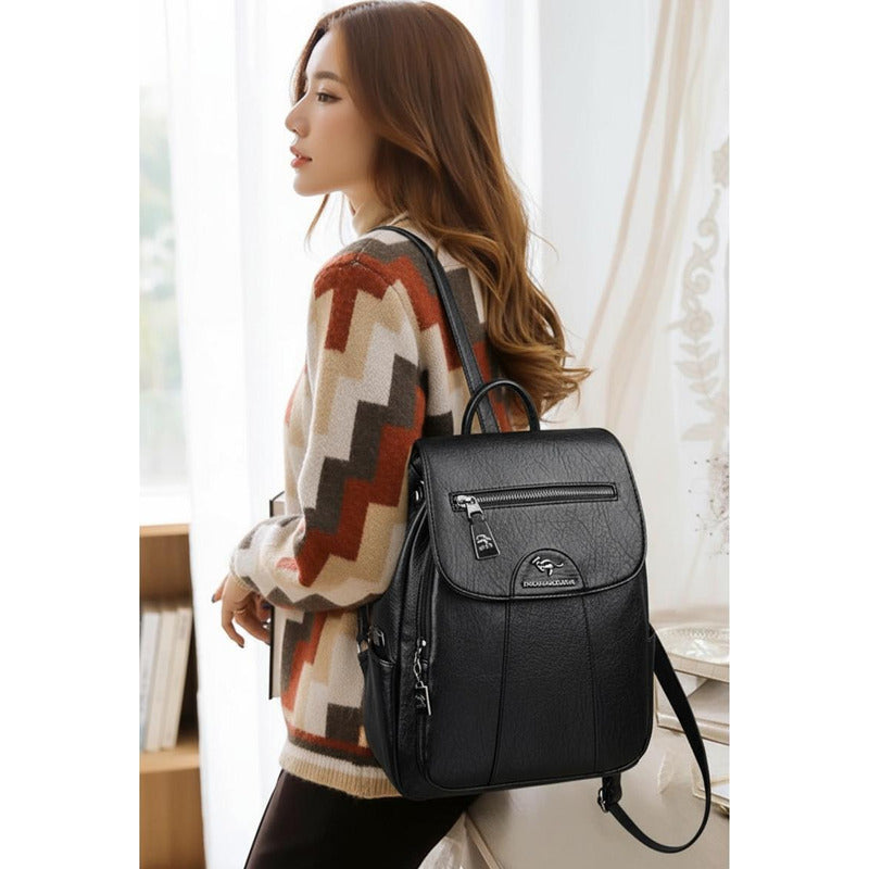 Mochila Eco Cuero Dama Mujer Bolso Impermeable Solapa 2