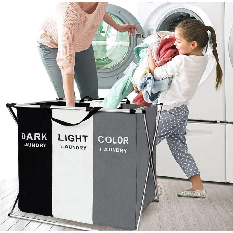 Canasto Ropa Sucia Cesto Organizador Plegable 3 Divisiones Blanco Negro Y Color 3 Divisiones