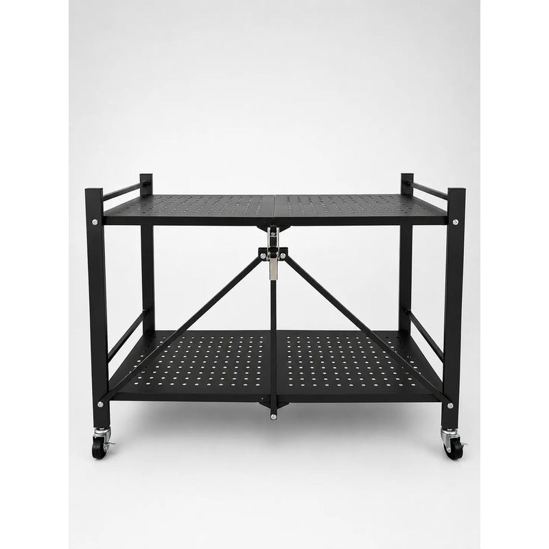 Estantería Metálica 2 Niveles Plegable Con Ruedas Resistente Negro