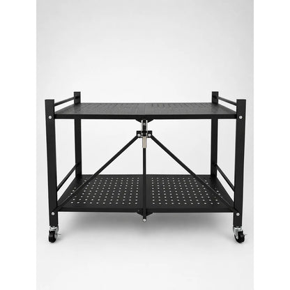 Estantería Metálica 2 Niveles Plegable Con Ruedas Resistente Negro