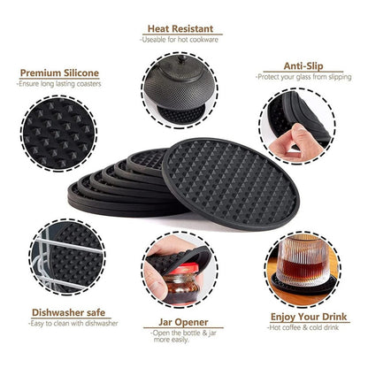 Posavasos Silicona Redondos Anti Derrame Pack X6 Con Soporte
