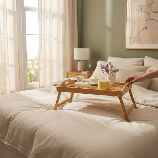 Bandeja Mesa Desayunador De Bambú Patas Plegables 50x30cm Madera