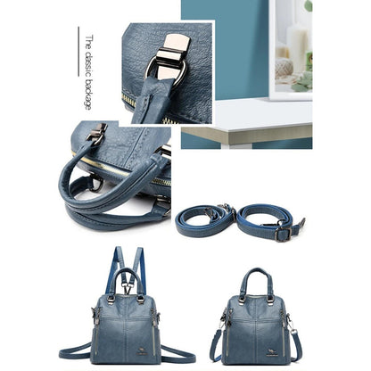 Mochila Cuerina Dama Bolso De Hombro Mujer Multifunción C4