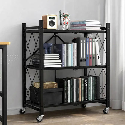 Estantería Plegable Metálica 3 Niveles Con Ruedas Resistente Negro