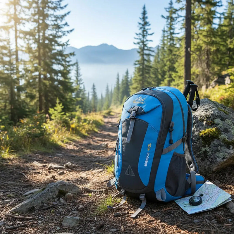 Mochila Deportiva Impermeable Reforzada Camping Trekking 40l Celeste Liso