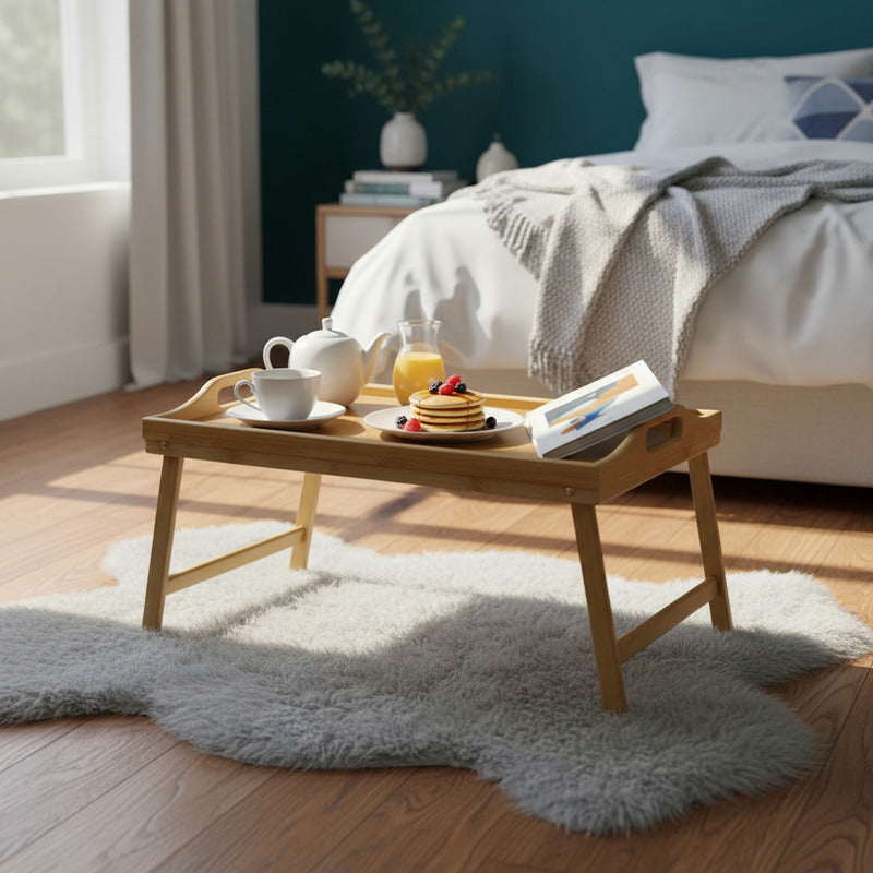 Bandeja Mesa Desayunador De Bambú Patas Plegables 50x30cm Madera