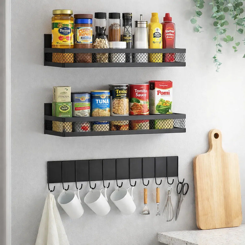 Organizador De Cocina Estante Magnético Set X 3 Resistente Negro