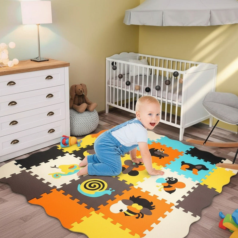 Alfombra Para Bebes Piso De Goma Eva Infantil Niño 114x114cm Animales