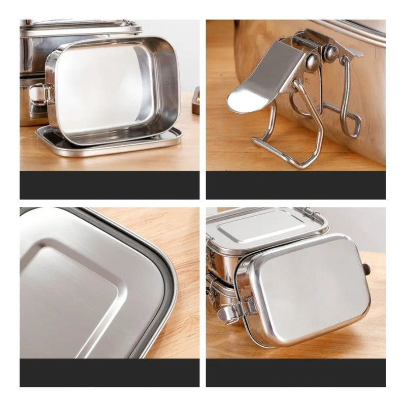 Recipiente Vianda Acero Inoxidable Contenedor Hermético Med Plateado