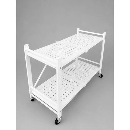 Estantería Metálica 2 Niveles Plegable Con Ruedas Resistente Blanco