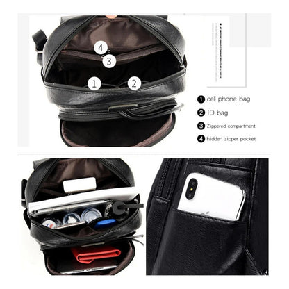 Mochila Eco Cuero Dama Mujer Bolso Impermeable Solapa 2