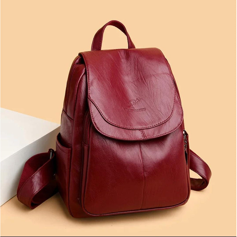 Mochila Dama Bolso Mujer Cuerina Eco Cuero Bolsillo Solapac3