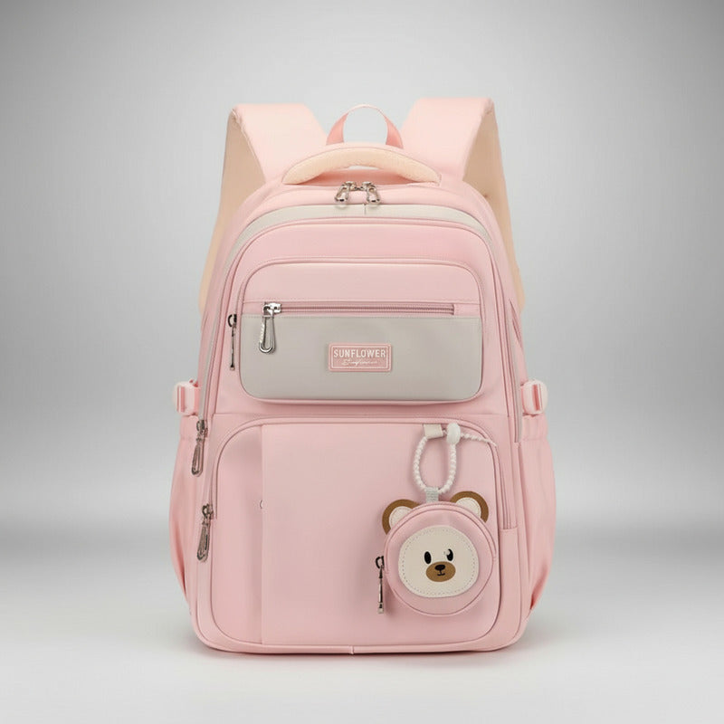 Mochila Escolar Liceal Unisex Grande Impermeable Para Viaje Rosa Liso