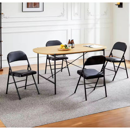 Silla Plegable De Acero Acolchonada Eco Cuero Resistente Negro