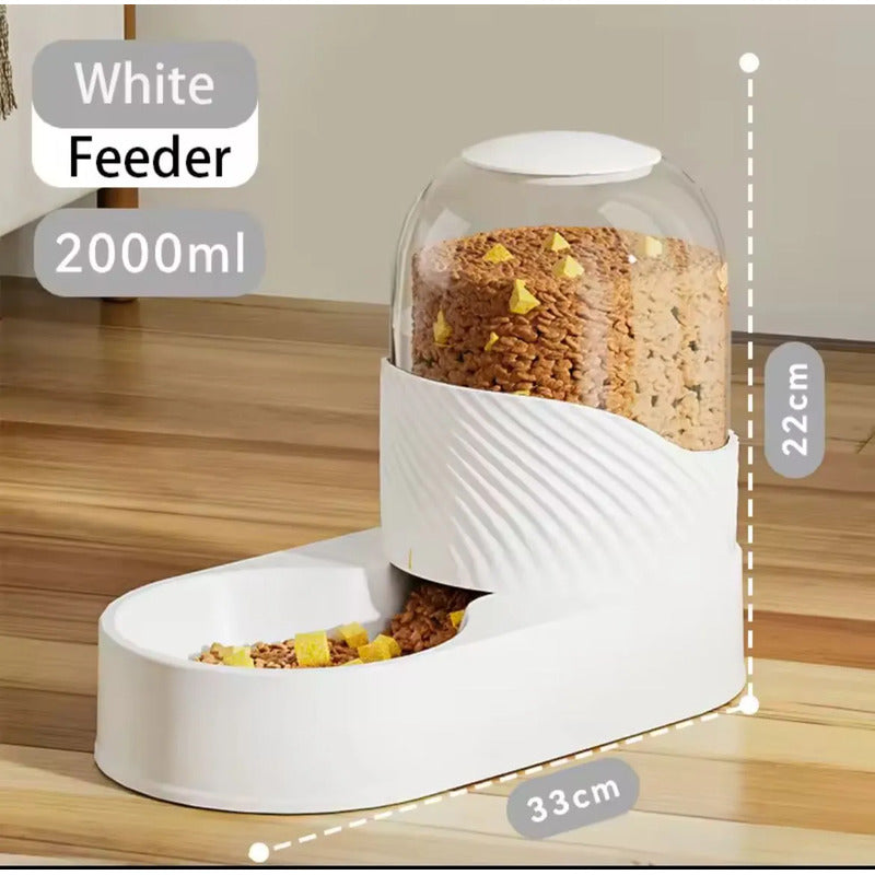 Bebedero Y Comedero Automático Mascotas Perro Gato Premium Blanco