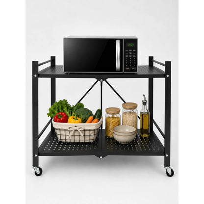 Estantería Metálica 2 Niveles Plegable Con Ruedas Resistente Negro