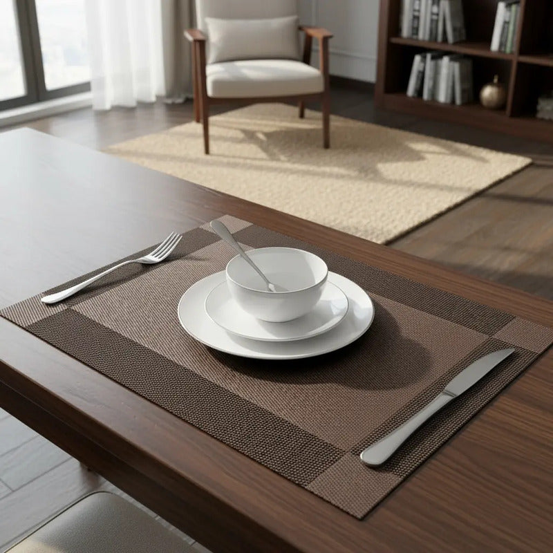 Mantel X4 Und Individual Mesa 45x30cm Antideslizante Marrón Oscuro Lisa