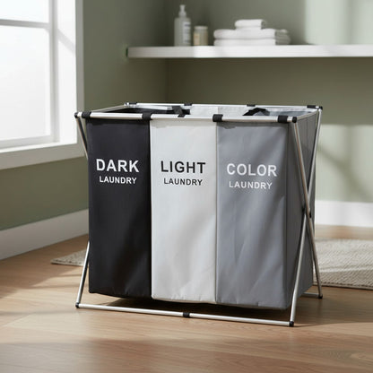 Canasto Ropa Sucia Cesto Organizador Plegable 3 Divisiones Blanco Negro Y Color 3 Divisiones