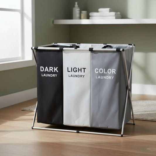 Canasto Ropa Sucia Cesto Organizador Plegable 3 Divisiones Blanco Negro Y Color 3 Divisiones