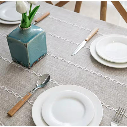 Mantel De Lino Y Algodón Rectangular Elegante 200 X 140cm Gris Cuadrados