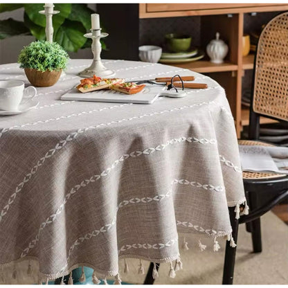 Mantel De Lino Y Algodón Redondo 150cm Nórdico Elegante Moda Beige