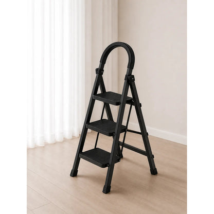 Escalera Antideslizante 3 Escalones Plegable Peldaños Anchos Negro
