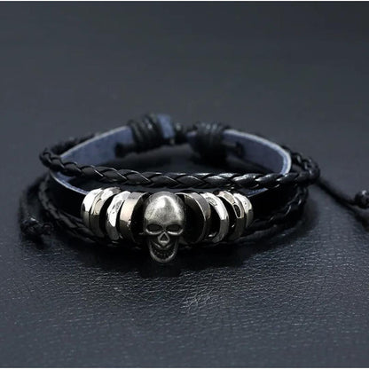 Pulsera De Cuero Sintético Modelo Calavera Urbano Moderno Negro 9 Cm 17 Cm