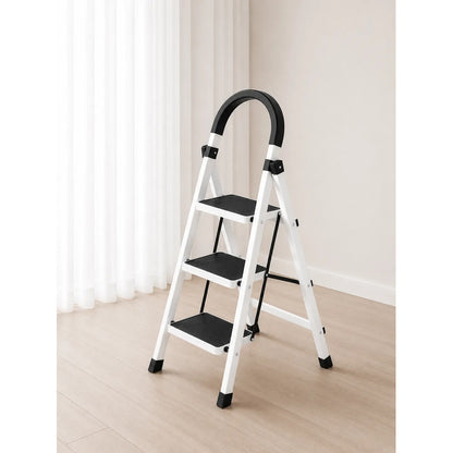 Escalera Antideslizante 3 Escalones Plegable Peldaños Anchos Blanco