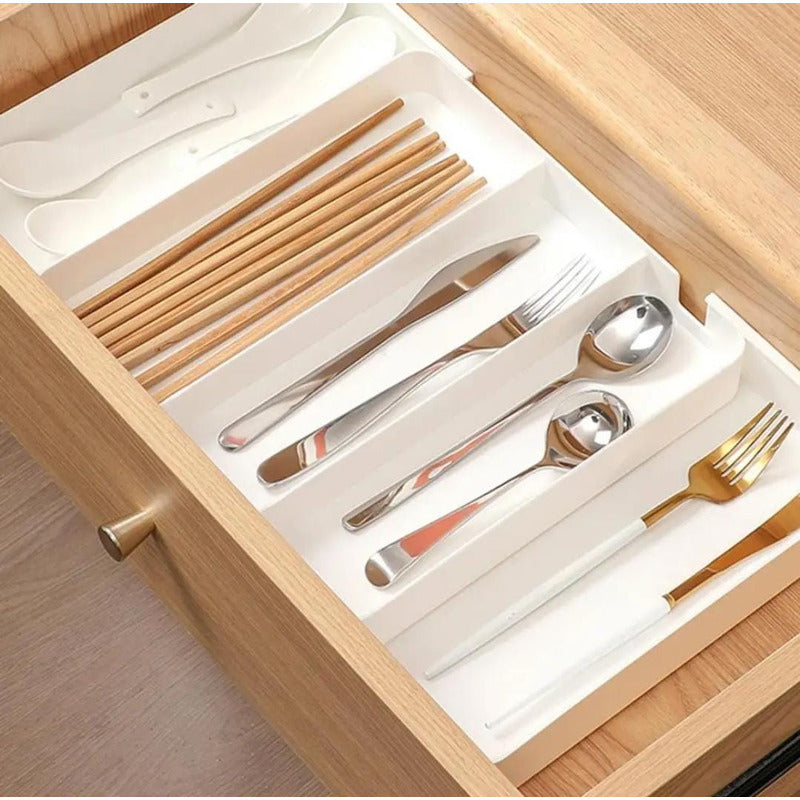 Organizador Separador De Cubiertos Para Cajón Extensible  Blanco