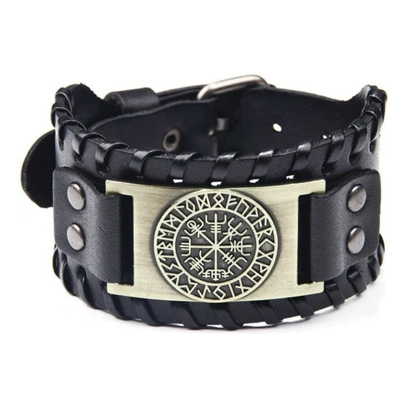 Pulsera De Eco Cuero Modelo Enchapado Vikingo Para Hombre