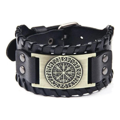 Pulsera De Eco Cuero Modelo Enchapado Vikingo Para Hombre