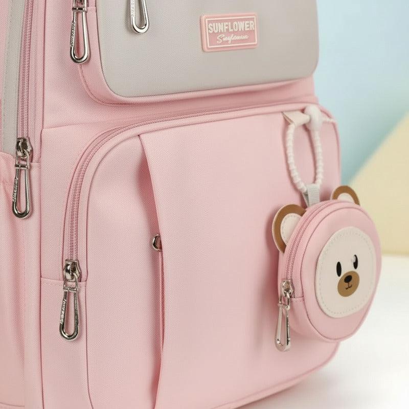 Mochila Escolar Liceal Unisex Grande Impermeable Para Viaje Rosa Liso