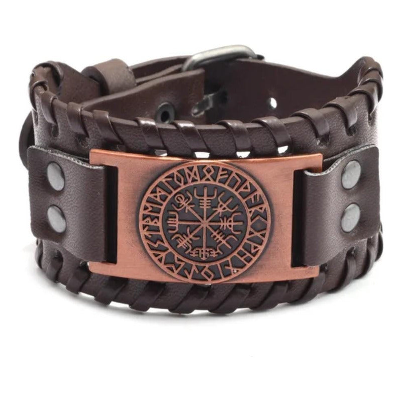 Pulsera De Eco Cuero Modelo Enchapado Vikingo Para Hombre
