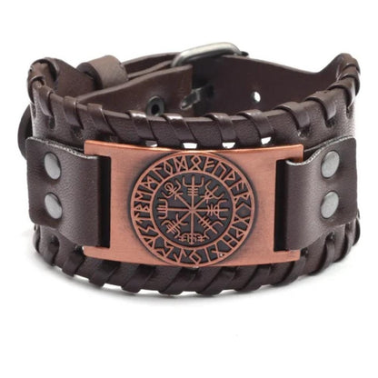 Pulsera De Eco Cuero Modelo Enchapado Vikingo Para Hombre