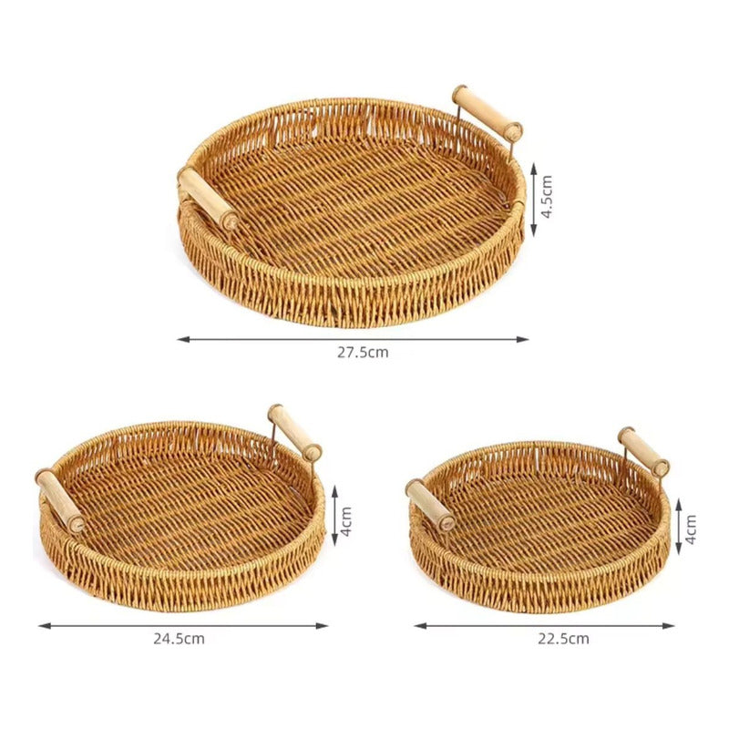 Canastos De Mimbre Set X3 Organizador Cestos Redondos Simil Mimbre