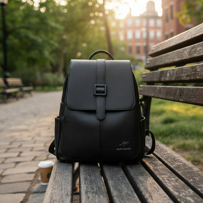 Mochila Para Mujer De Eco Cuero Grande Casual Urbana Dama Negro Liso