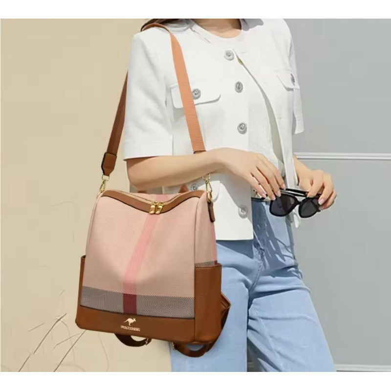 Mochila Dama Eco Cuero De Mujer Impermeable Marrón Urbana Marrón