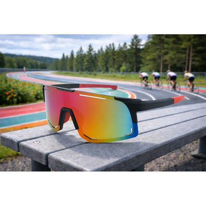 Lentes De Ciclismo Deporte Polarizados Protección Uv Unisex  Tornasolado Negro Y Rojo
