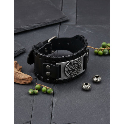 Pulsera De Eco Cuero Modelo Enchapado Vikingo Para Hombre