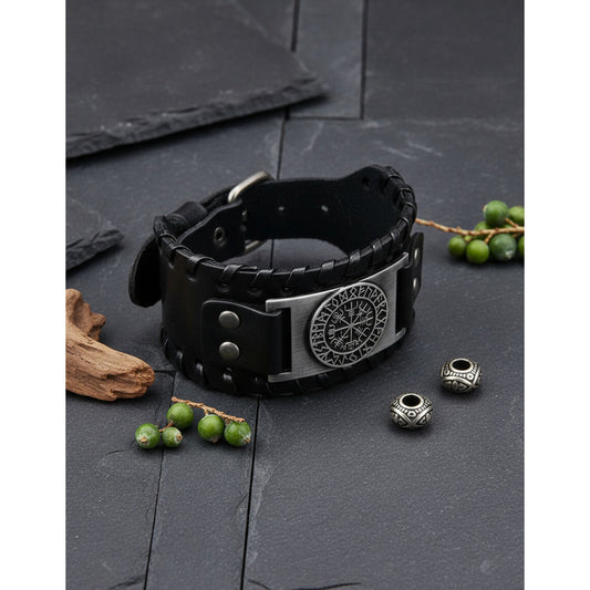 Pulsera De Eco Cuero Modelo Enchapado Vikingo Para Hombre