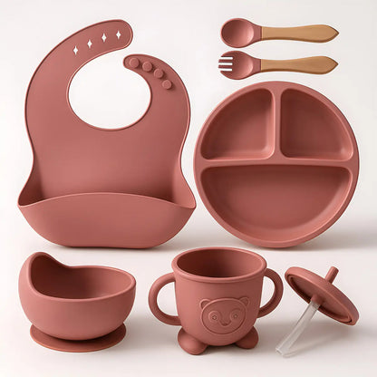 Set De Alimentación Bebe Vajilla De Silicona Varios Colores Rosa Oscuro