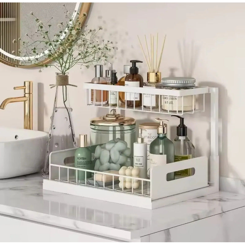 Organizador De Cocina Bajo Mesada Deslizante Multiuso Baño Blanco