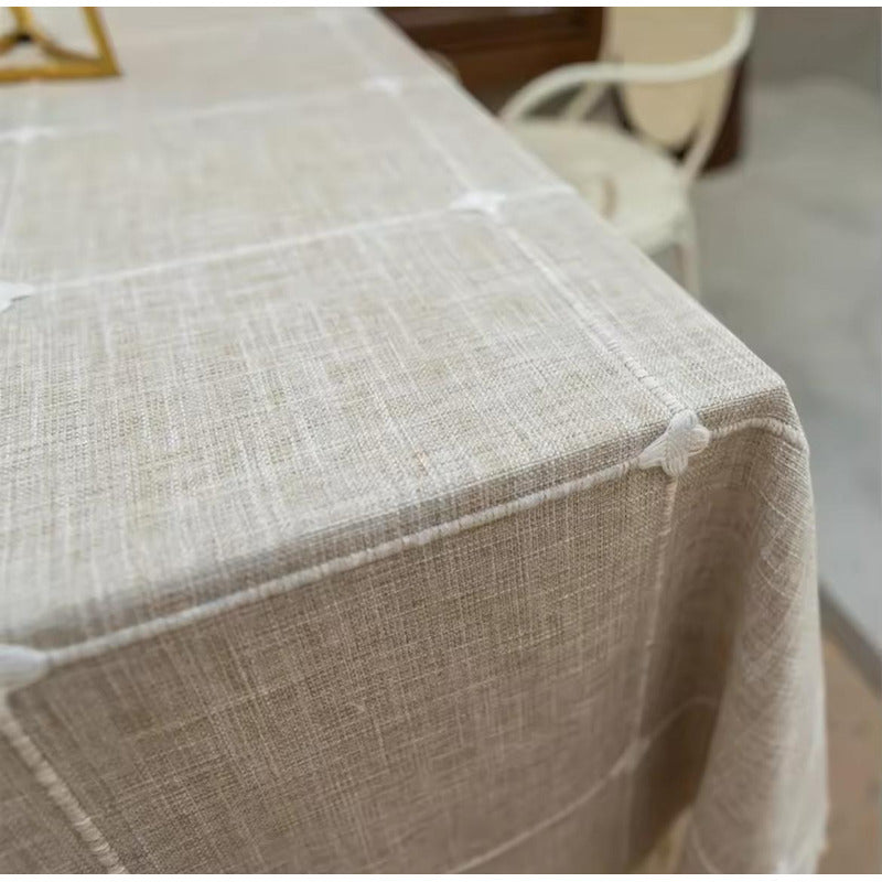 Mantel De Lino Y Algodón Rectangular Elegante 200 X 140cm Beige Cuadrados