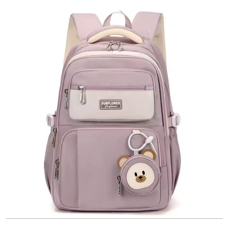 Mochila Escolar Liceal Unisex Grande Impermeable Para Viaje Lila Liso