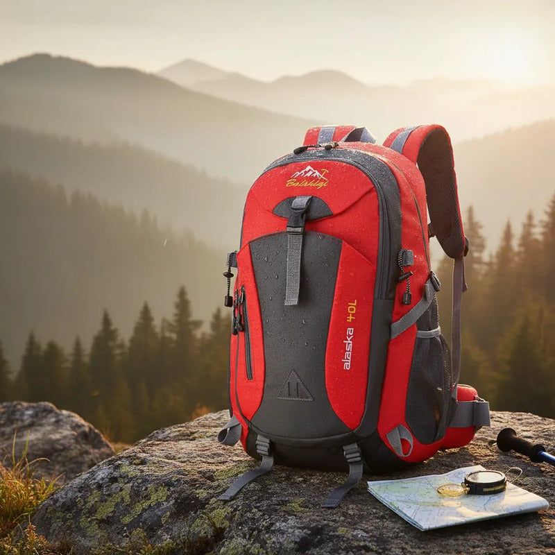 Mochila Deportiva Impermeable Reforzada Camping Trekking 40l Rojo Liso